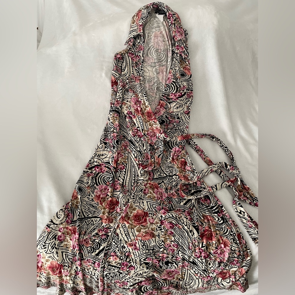 Bebe cream, Black, red and Pink wrap around Dress
